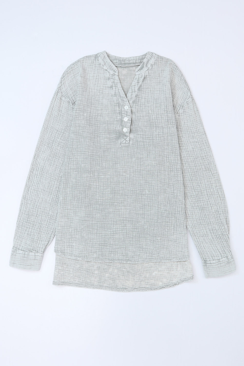 Gray Crinkle Textured Loose Henley Top