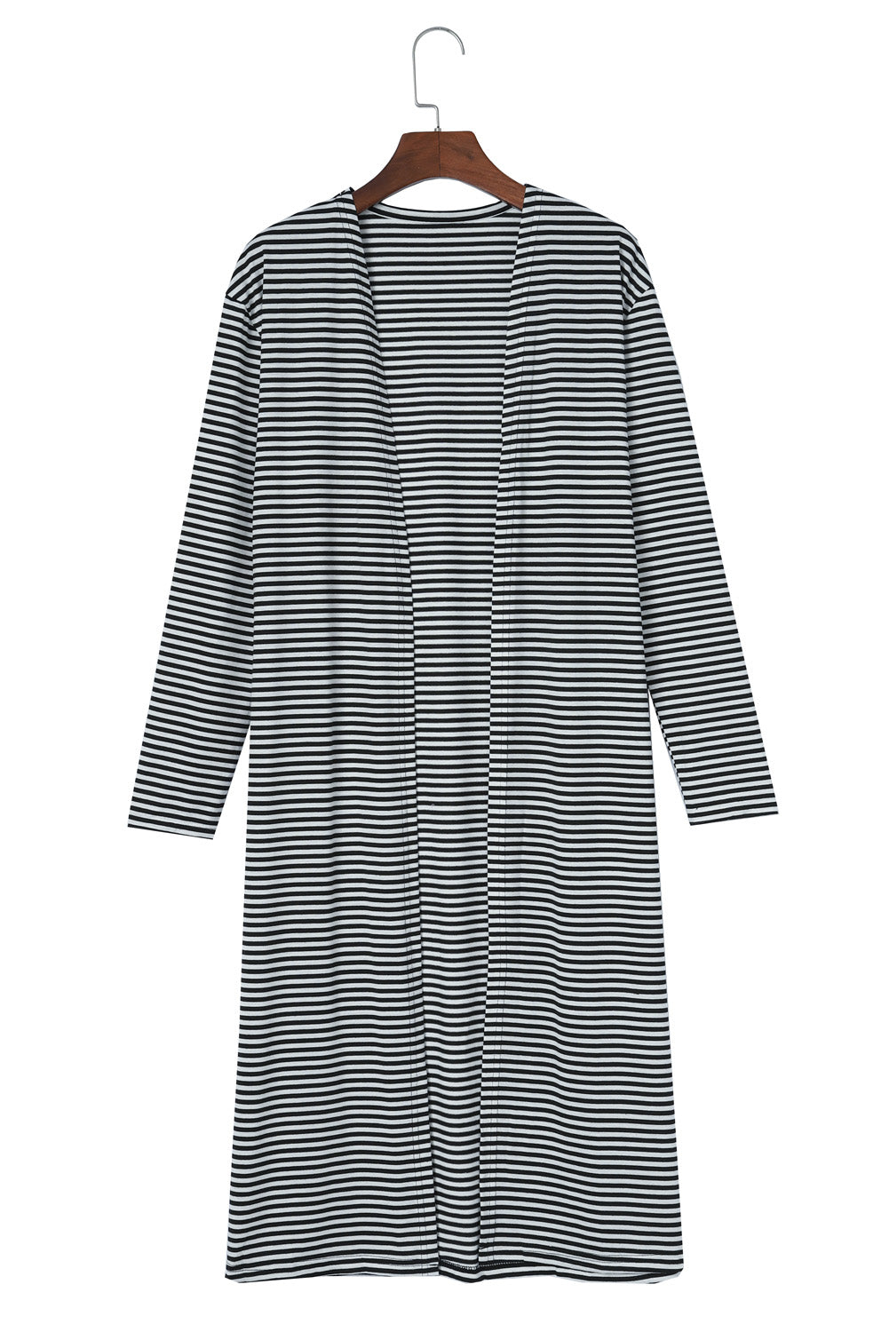 Stripe Open Front Long Cardigan