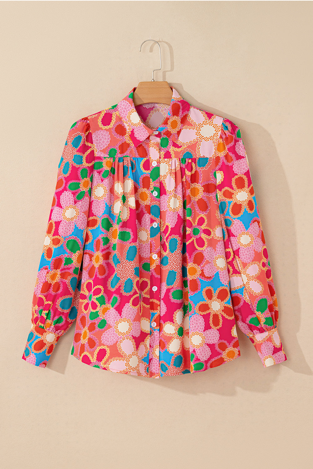 Multicolor Floral Print Bubble Sleeve Shirt