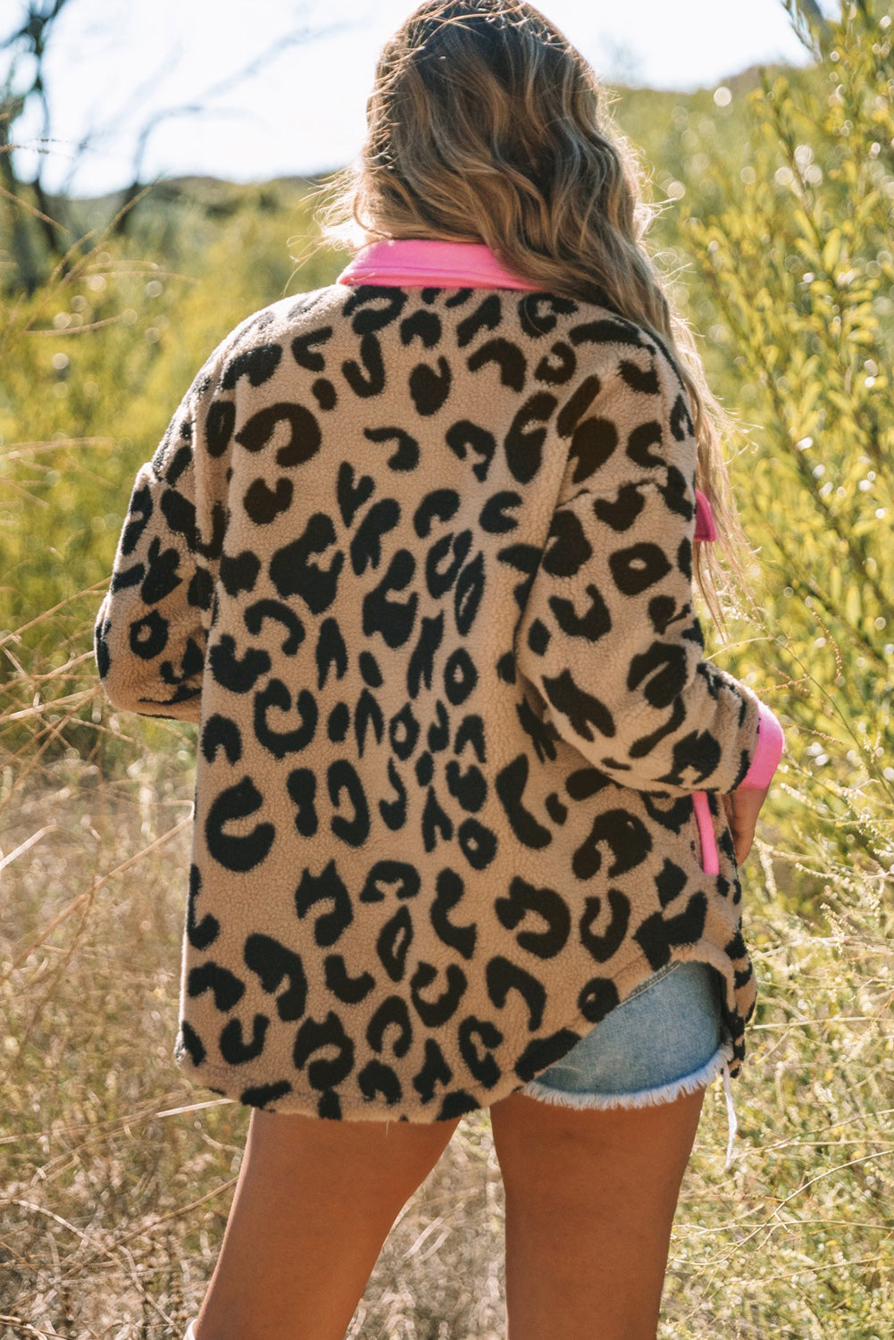 Leopard Contrast Trimmed Leopard Teddy Shacket