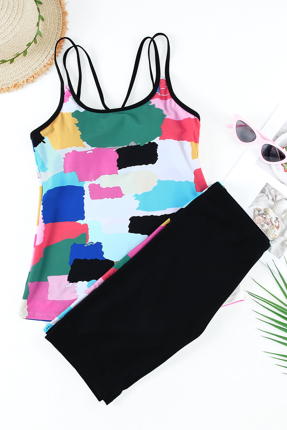 Multicolor Abstract Print Criss Cross Strappy Two-piece Tankini