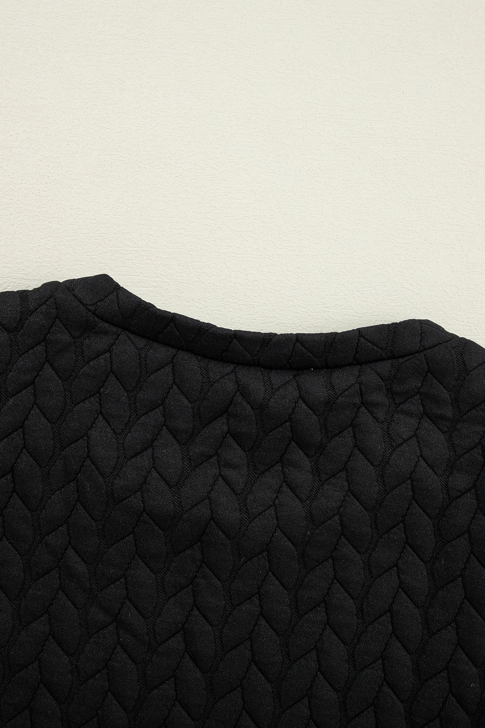 Black Cable Textured Puff Sleeve Sweatshirt