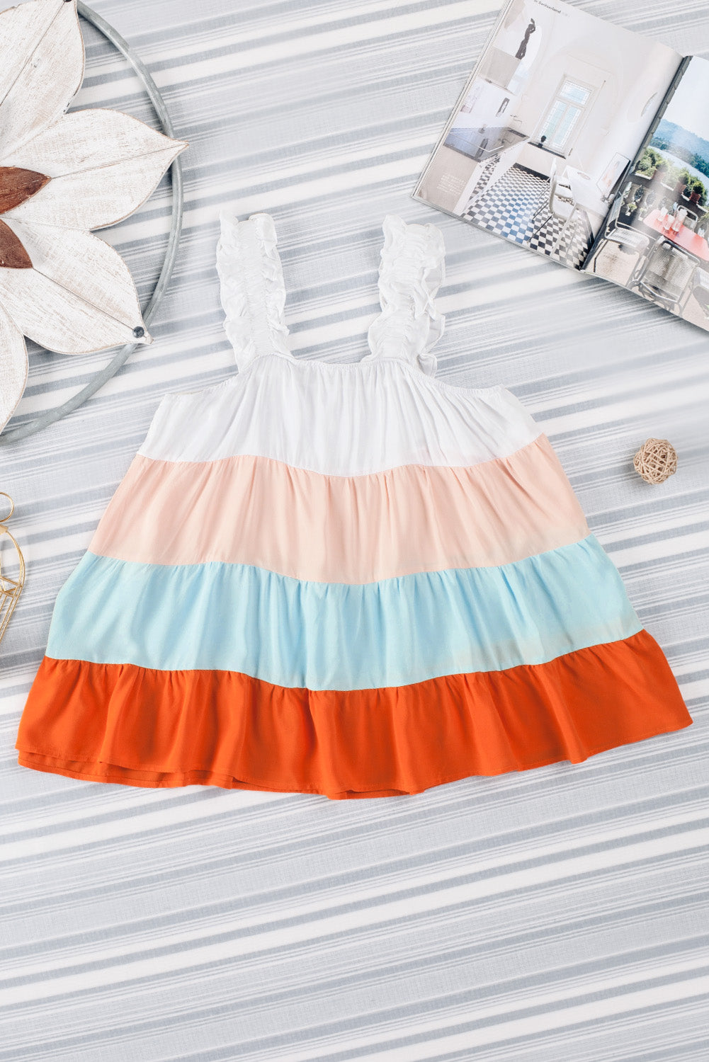 White Frill Straps Color Block Tiered Tank Top