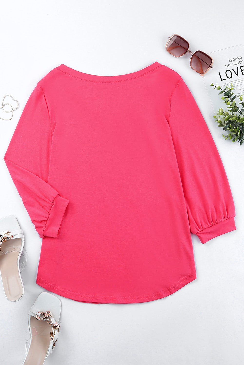 Rose Strappy V Neck Long Sleeve Top