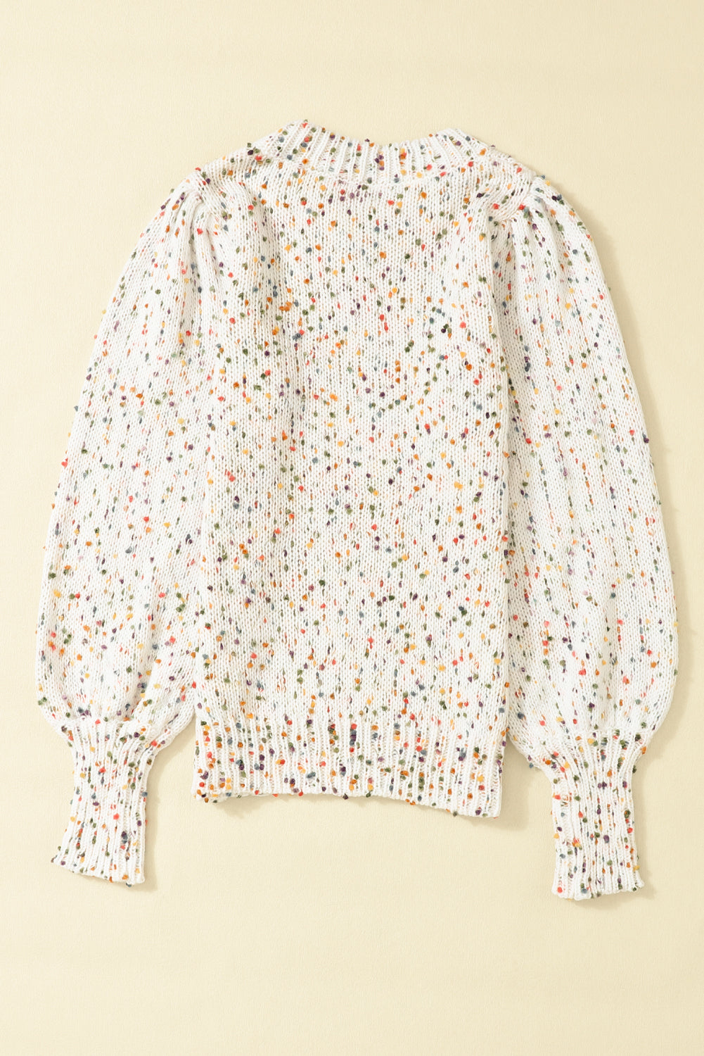 Beige Colorful Dots Cable Knit Crew Neck Sweater