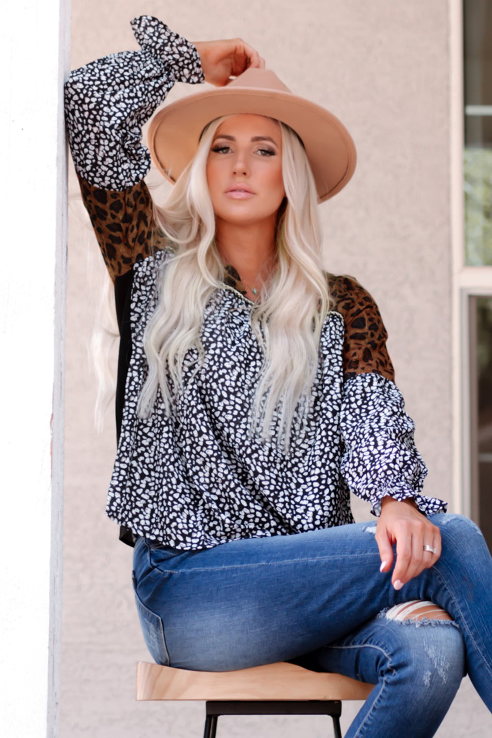 Leopard Patchwork Long Sleeve Top