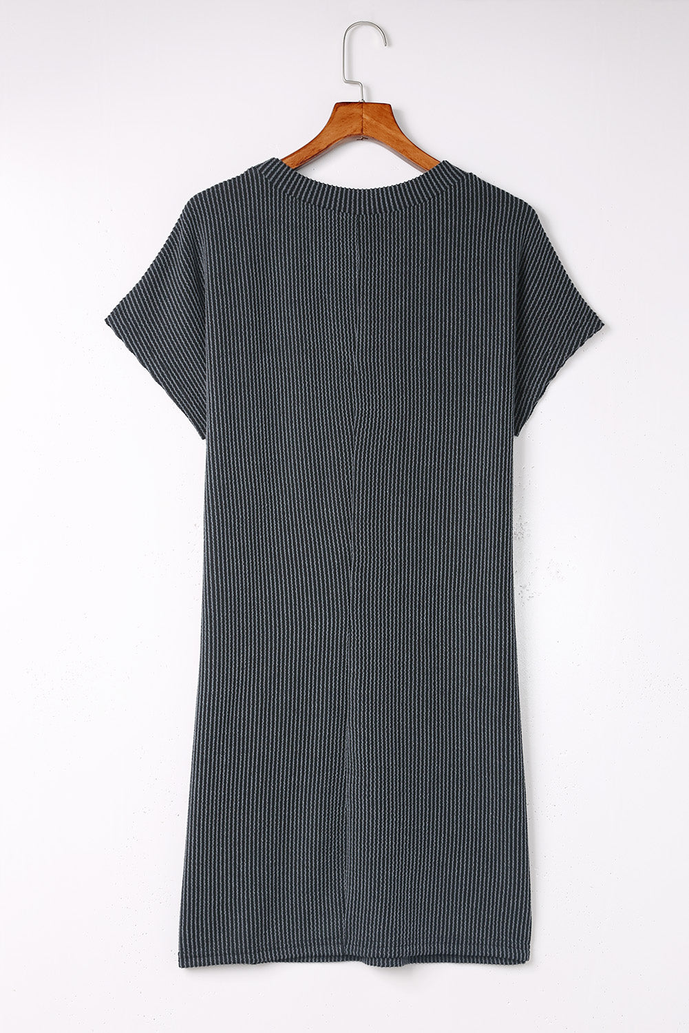 Gray Striped Ribbed Knit T-shirt Shift Dress