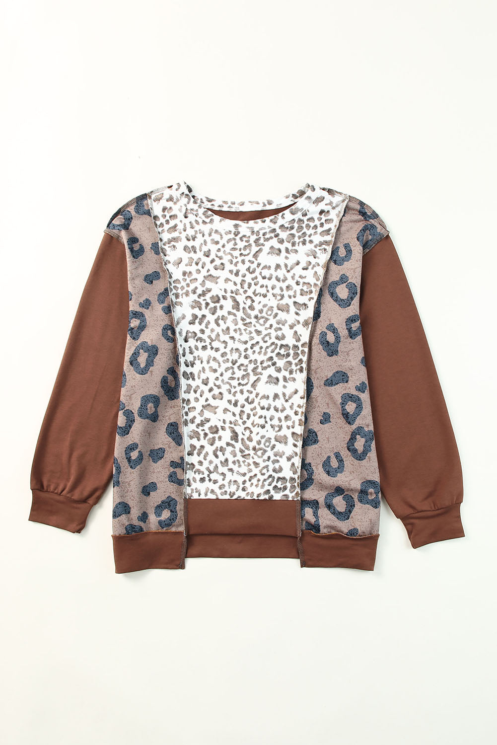 Leopard Patchwork Drop Shoulder Long Sleeve Top