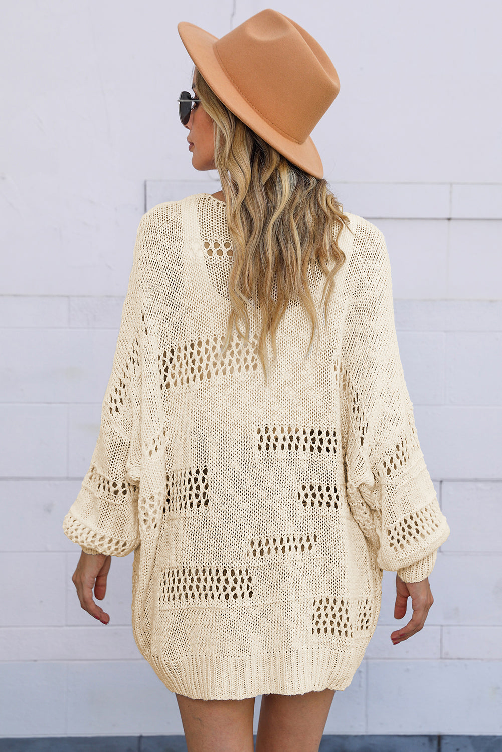 Apricot Casual Hollowed Knit Dolman Sleeve Cardigan