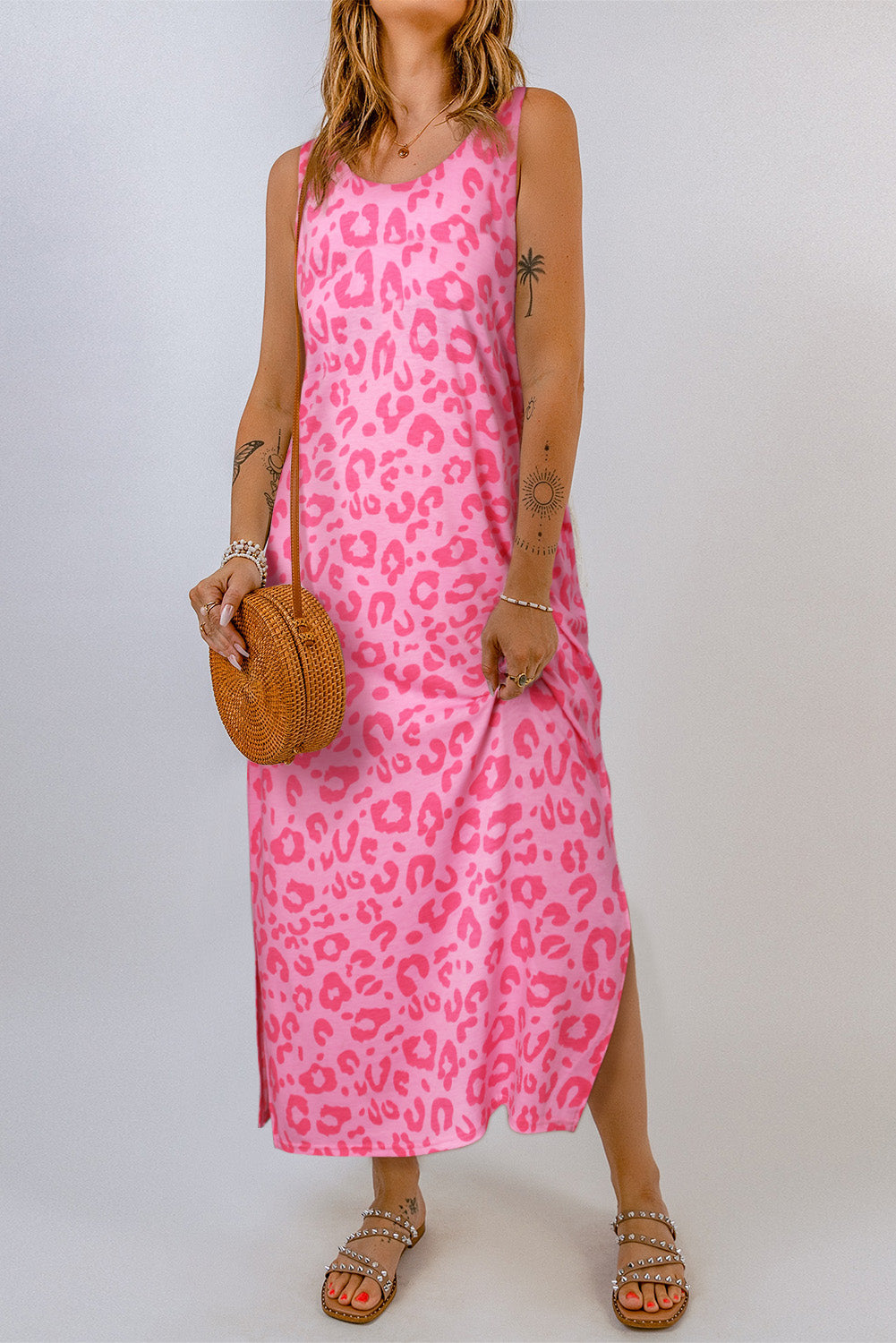 Leopard Print Sleeveless Maxi Dress