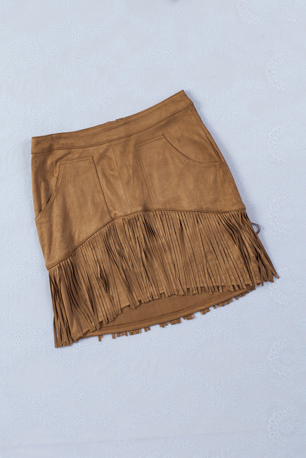 Brown Tassel Zipped Pockets High Waist Mini Skirt