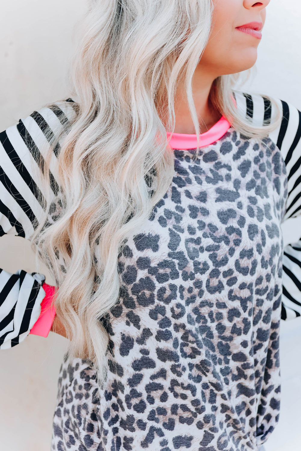 Leopard Stripe Twist Long Sleeve Top