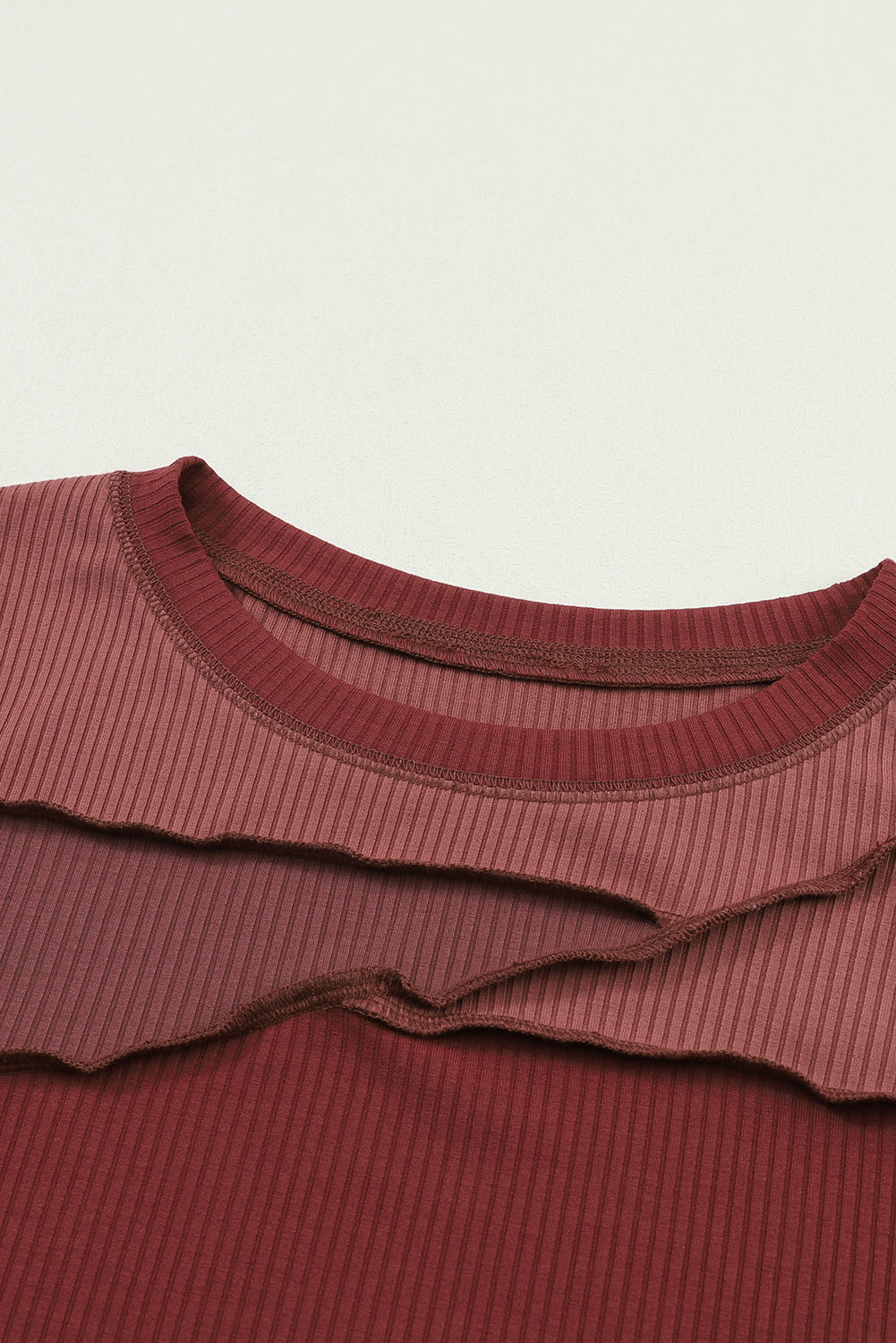 Red Expose Seam Color Block Ribbed Knit Top