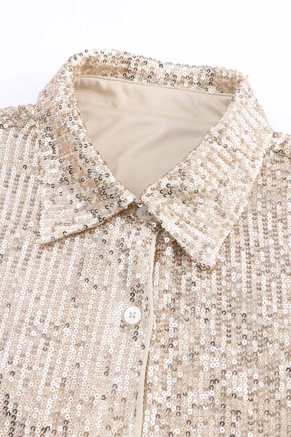 Apricot Sequin Collared Bust Pocket Buttoned Shirt