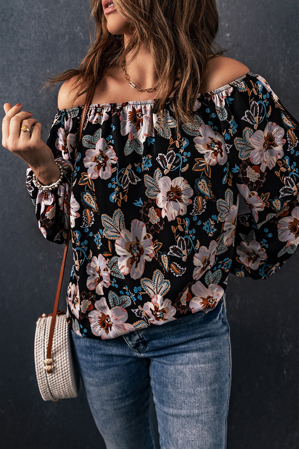 Black Floral Off The Shoulder Blouse