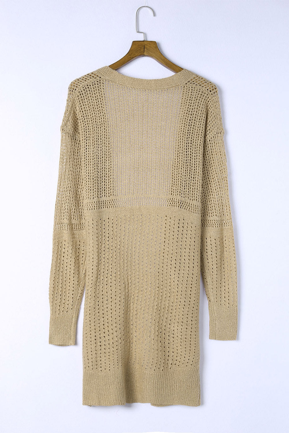 Apricot Lightweight Hollowed Knit Open Front Cardigan