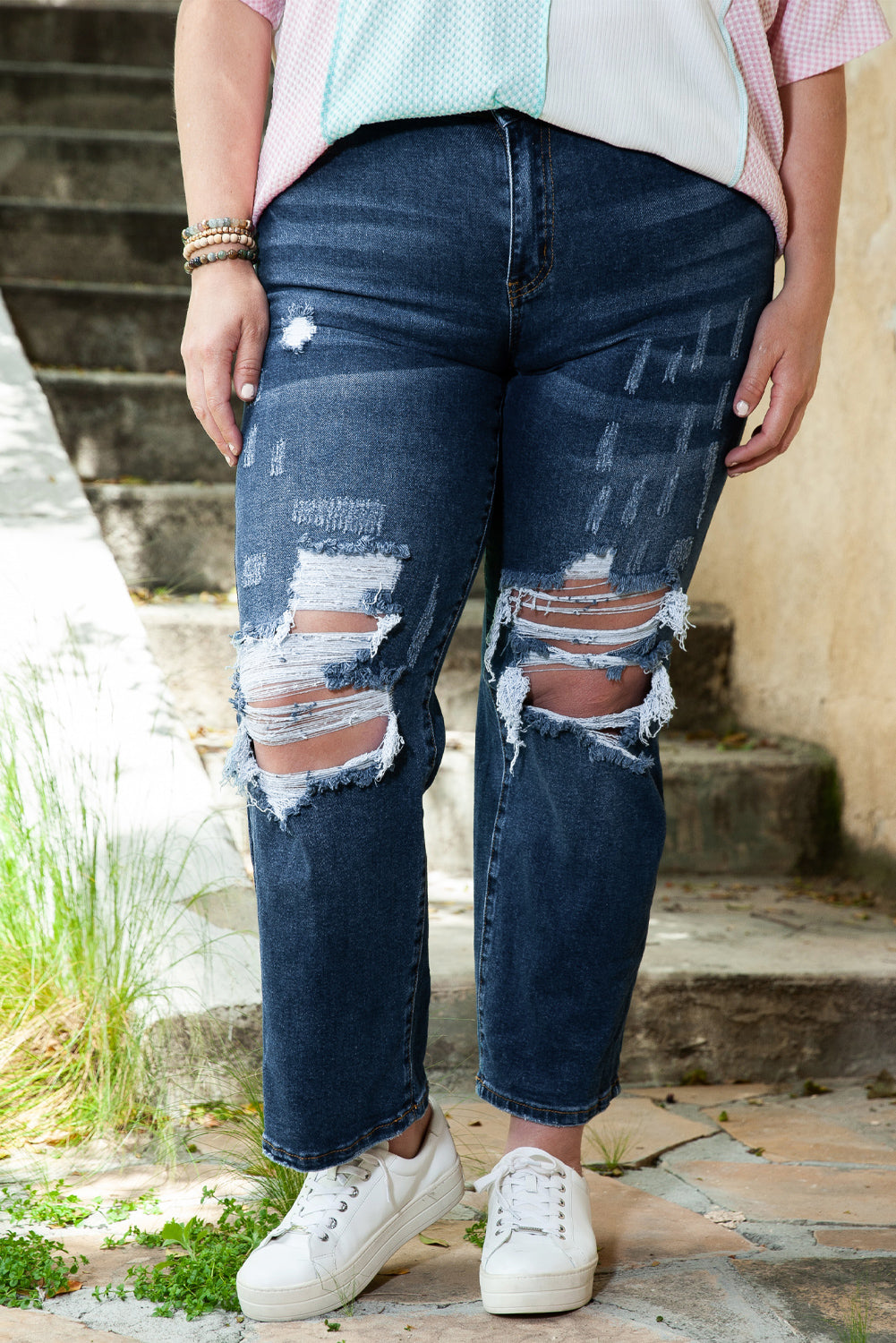 Blue High Waist Distressed Plus Size Jeans