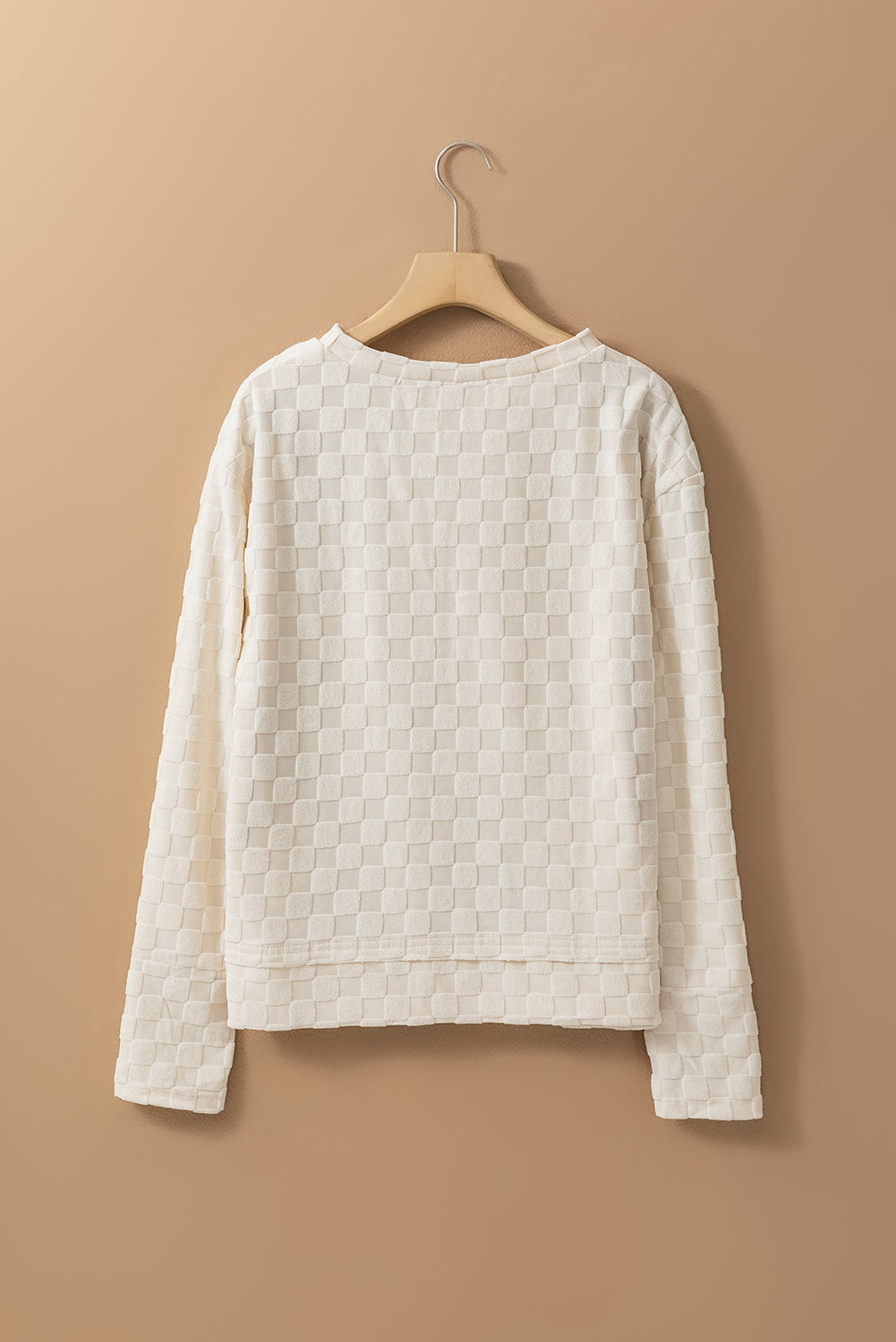 Beige Solid Textured Thumbhole Sleeve Top