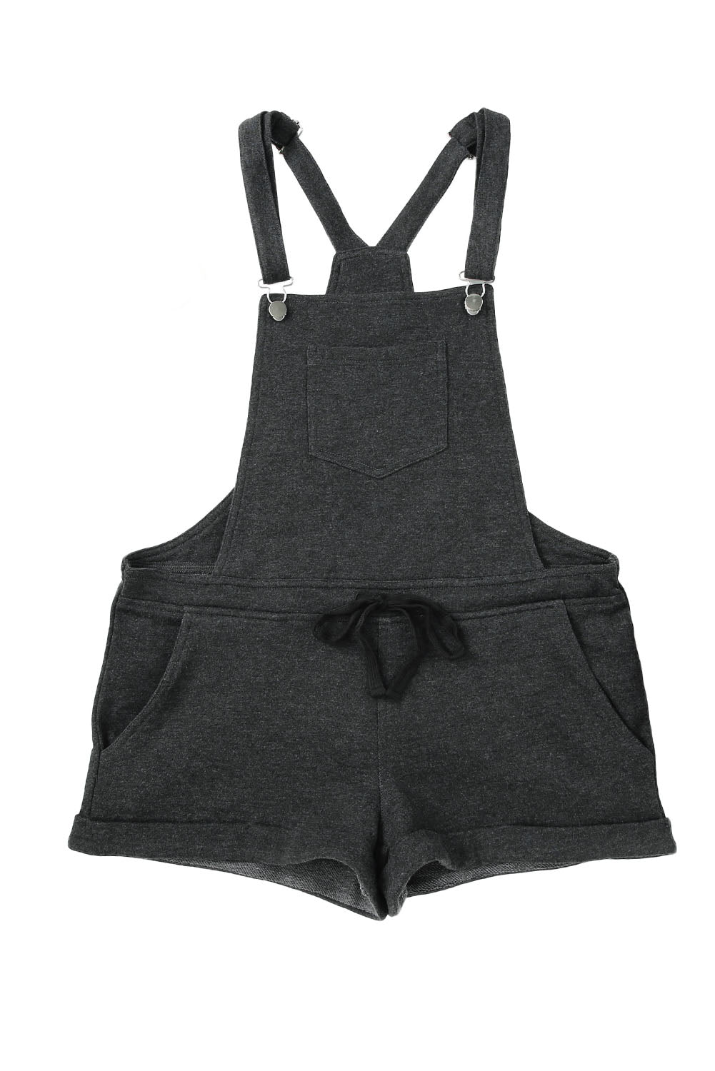 Gray Vintage Washed Drawstring Short Overalls