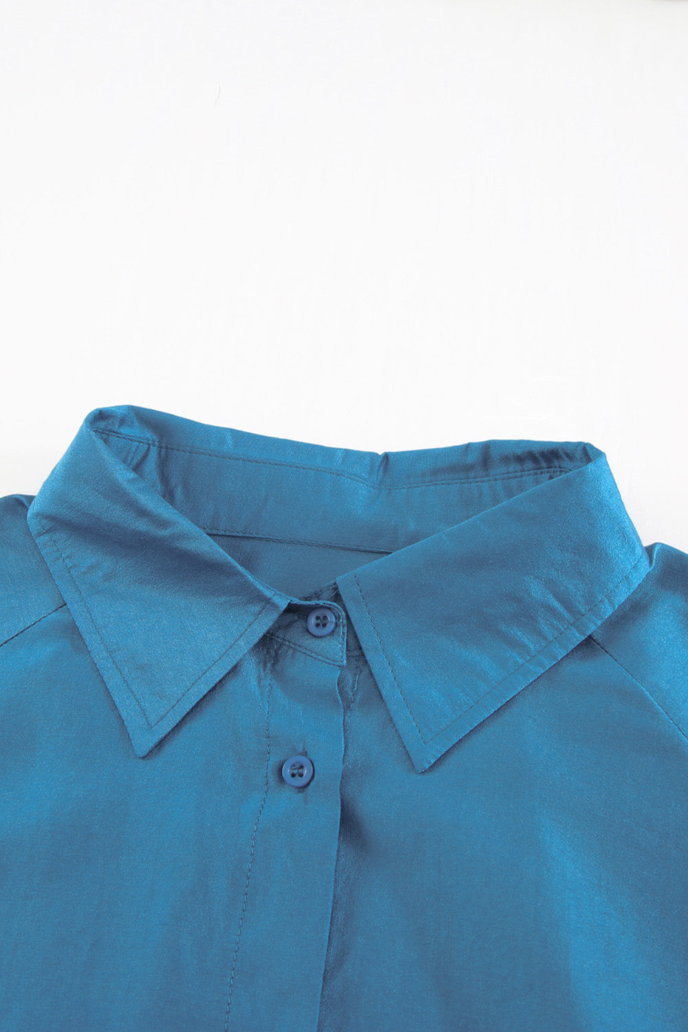 Blue Billowy Sleeves Pocketed Shirt