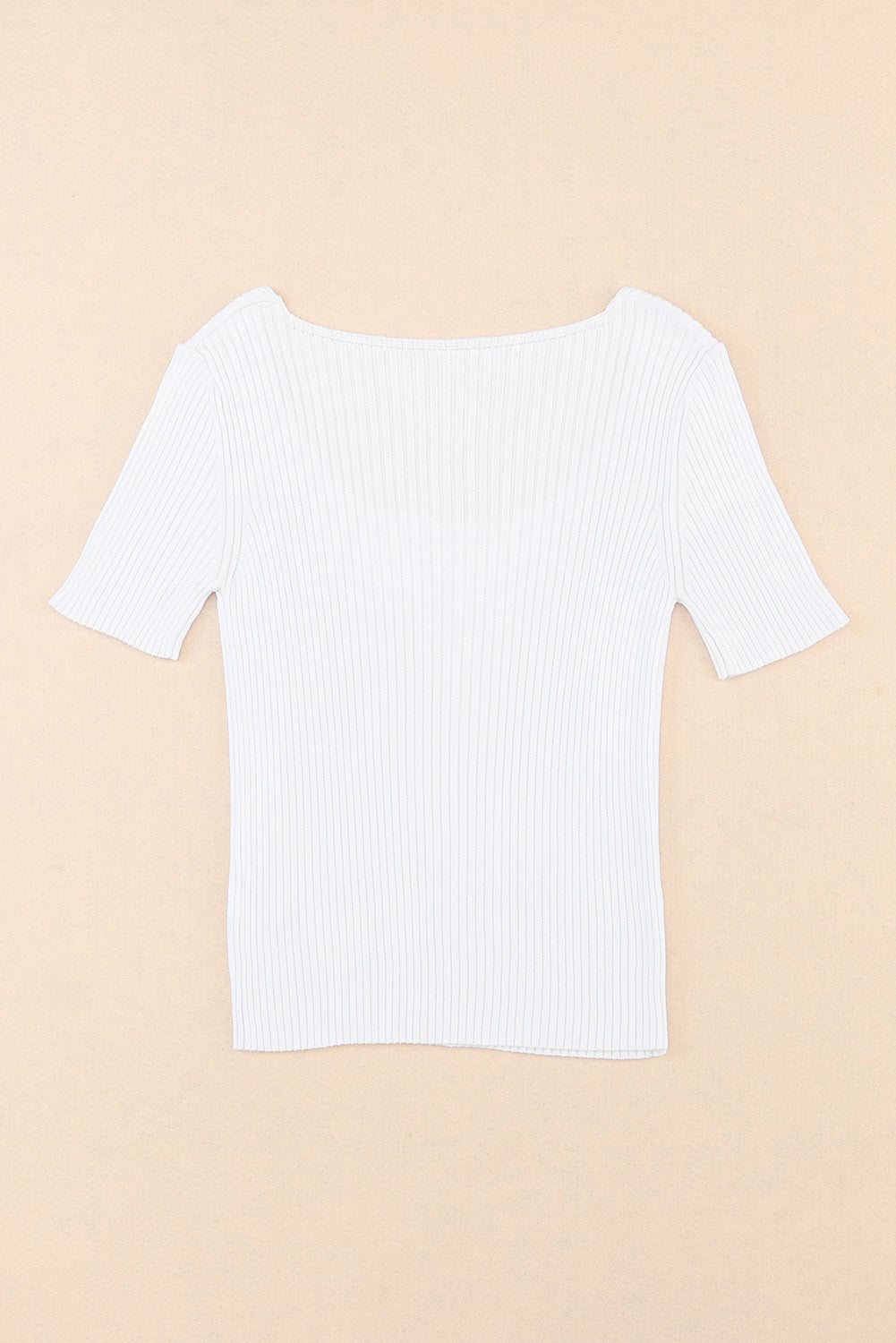 White Ribbed Square Neck Short Sleeve Top