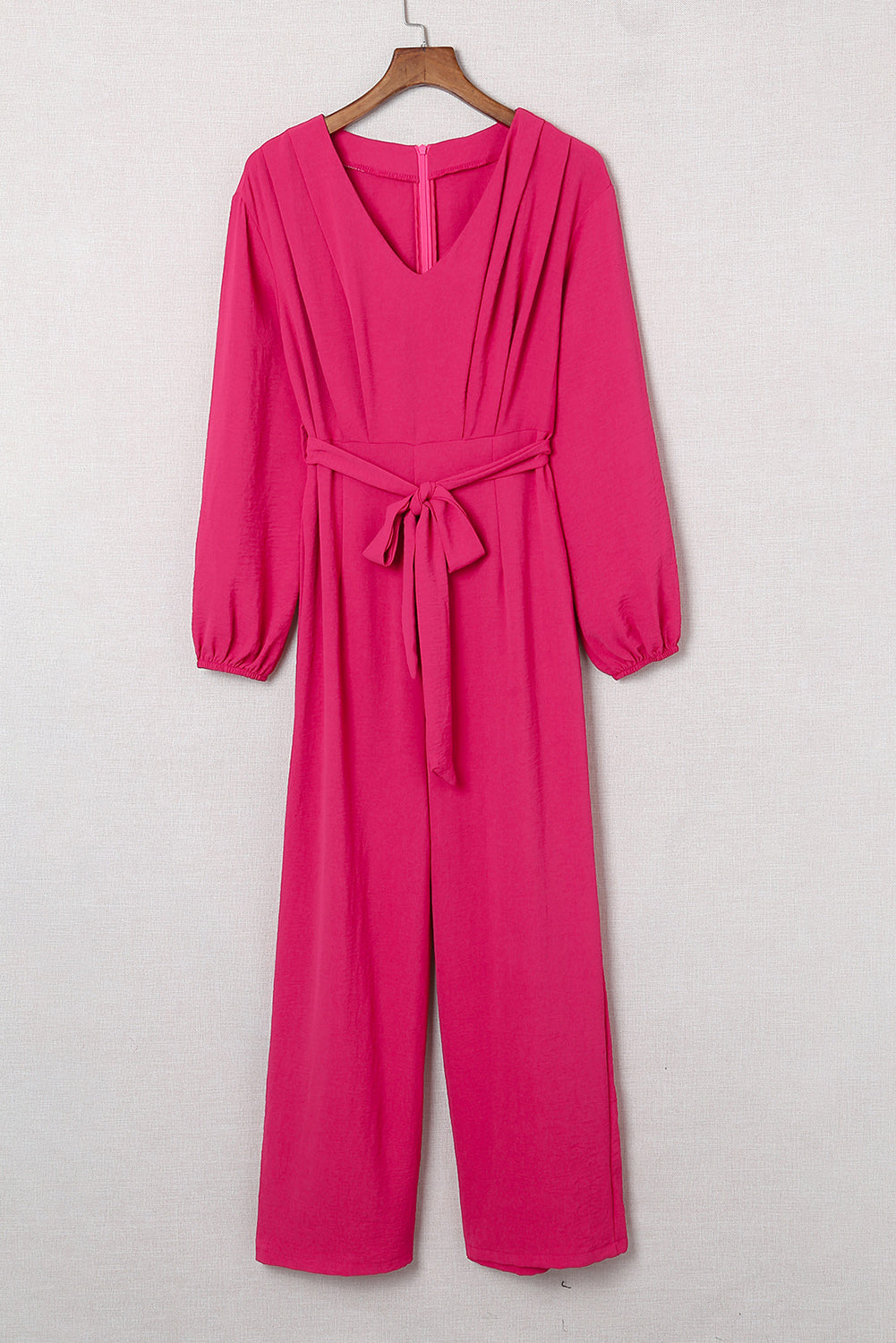 Rose Bishop Sleeve Belted Wide Leg Jumpsuit