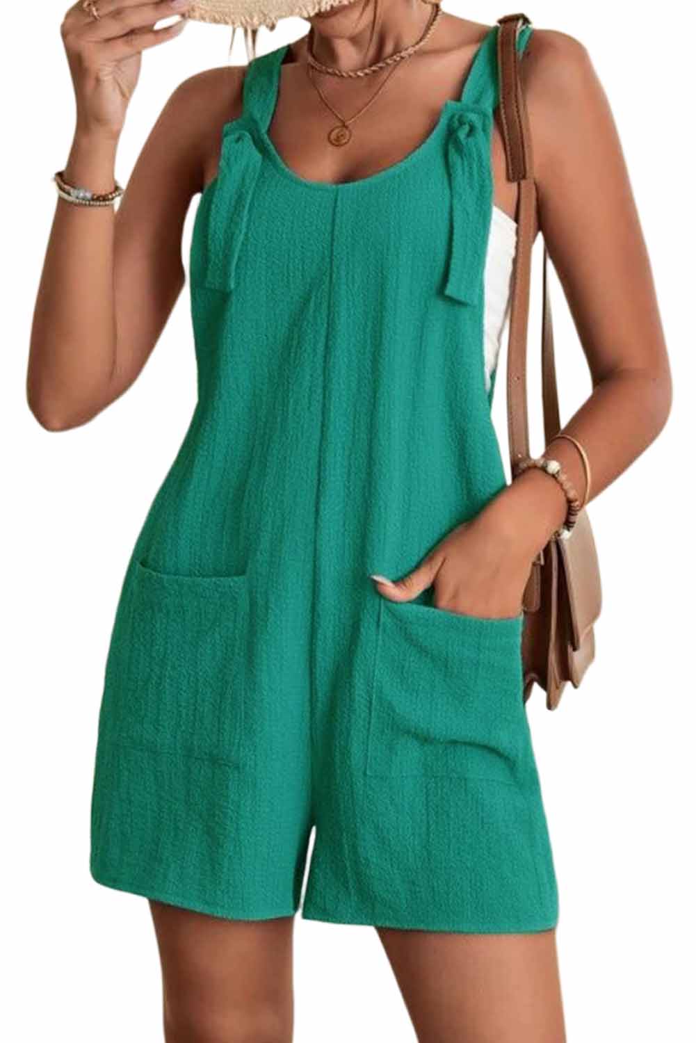 Adjustable Straps Pocketed Textured Romper