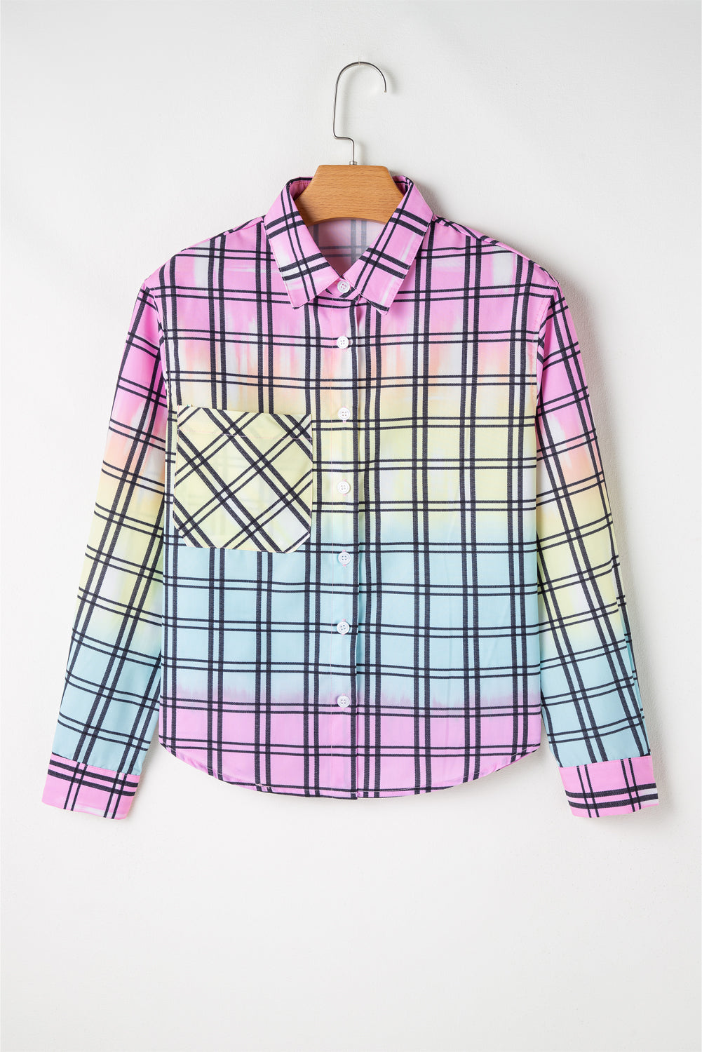 Multicolor Tie Dye Plaid Button Up Shirt