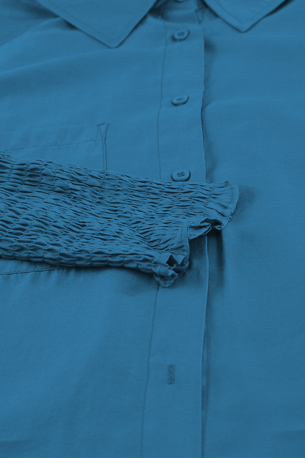 Blue Billowy Sleeves Pocketed Shirt