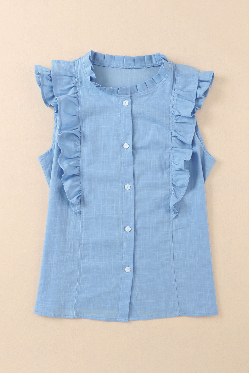 Sky Blue Ruffle Trim Soft Lightweight Sleeveless Shirt