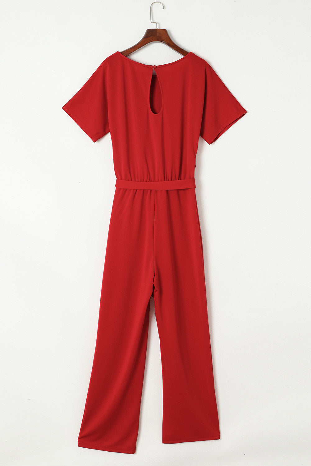 Red Belted Wide Leg Jumpsuit