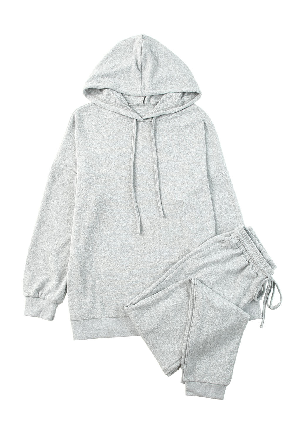 Gray Hooded Drawstring High Waist Two Piece Loungewear