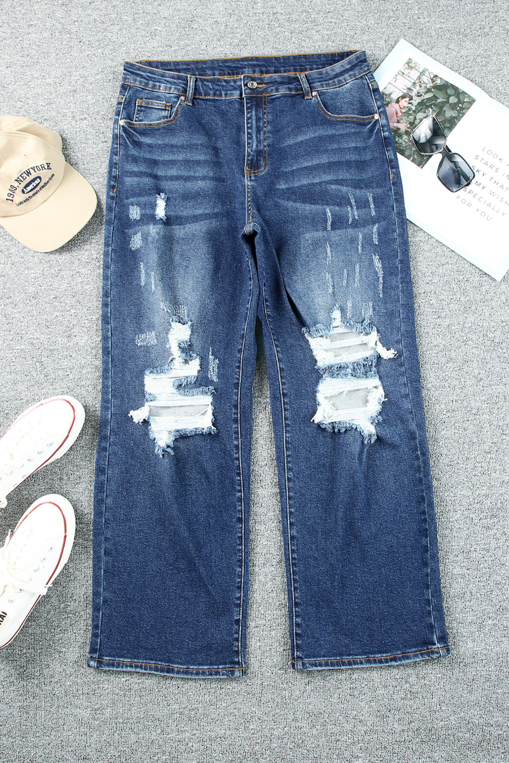 Blue High Waist Distressed Plus Size Jeans