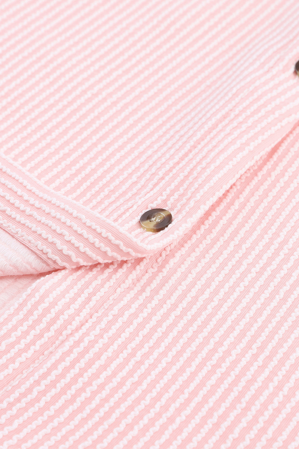 Pink Roll Tab Sleeve Ribbed Cording Shacket