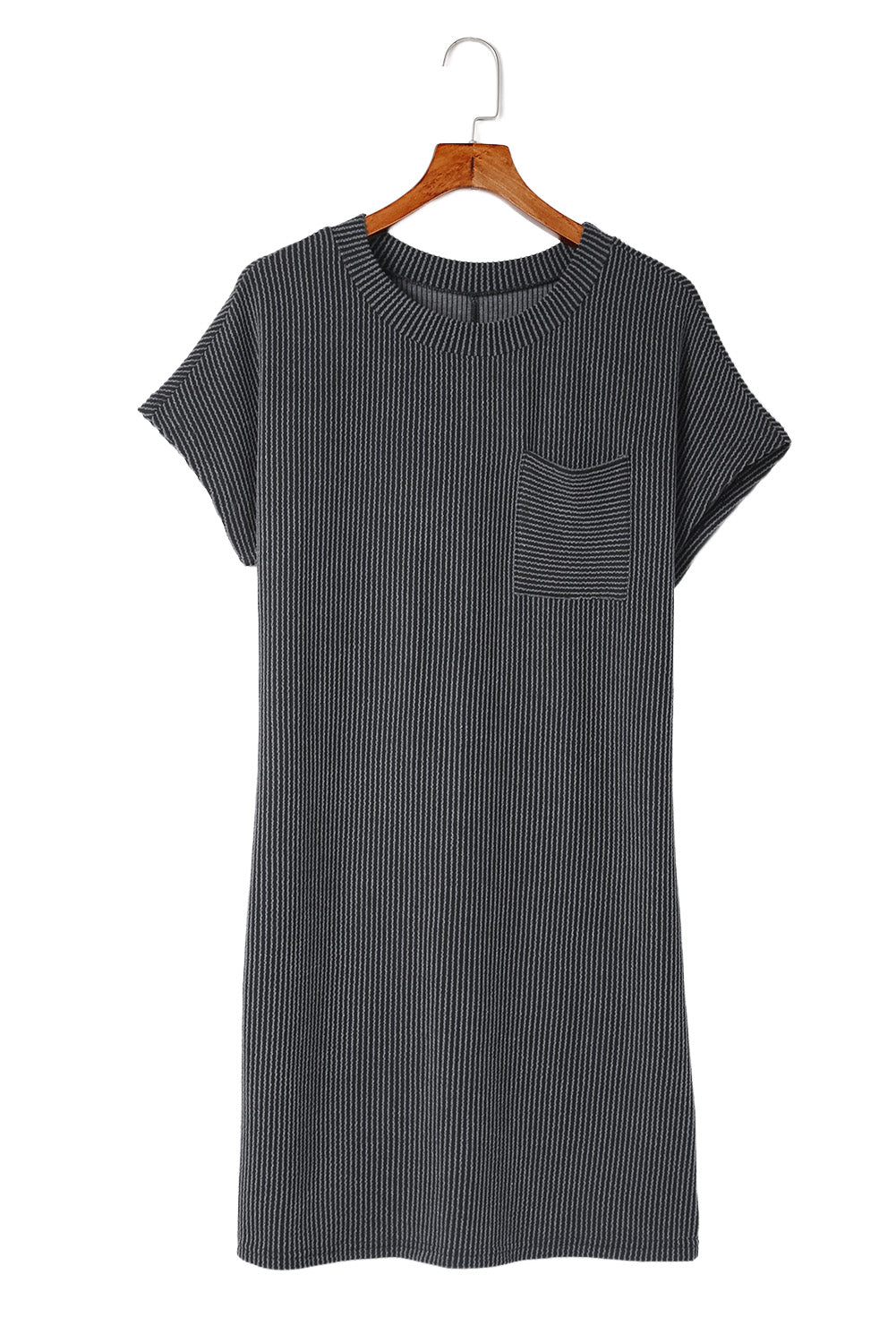 Gray Striped Ribbed Knit T-shirt Shift Dress