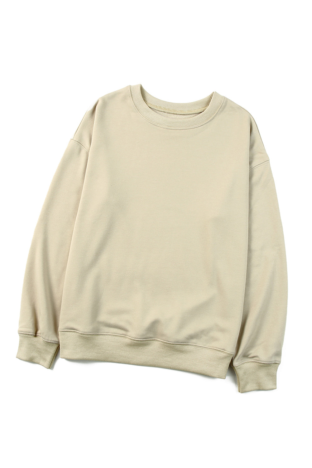 Khaki Plain Crew Neck Pullover Sweatshirt