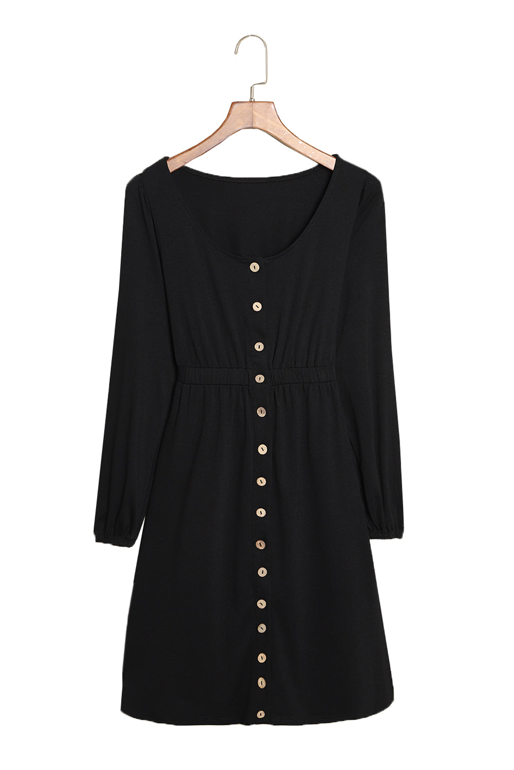 Black Button Up High Waist Long Sleeve Dress