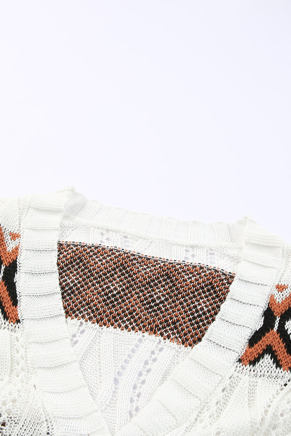 White Tribal Pattern Hollowed Knit Long Cardigan