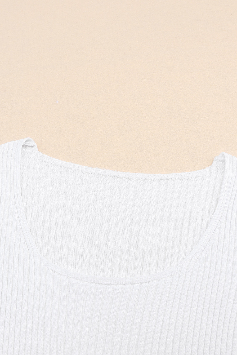 White Ribbed Square Neck Short Sleeve Top