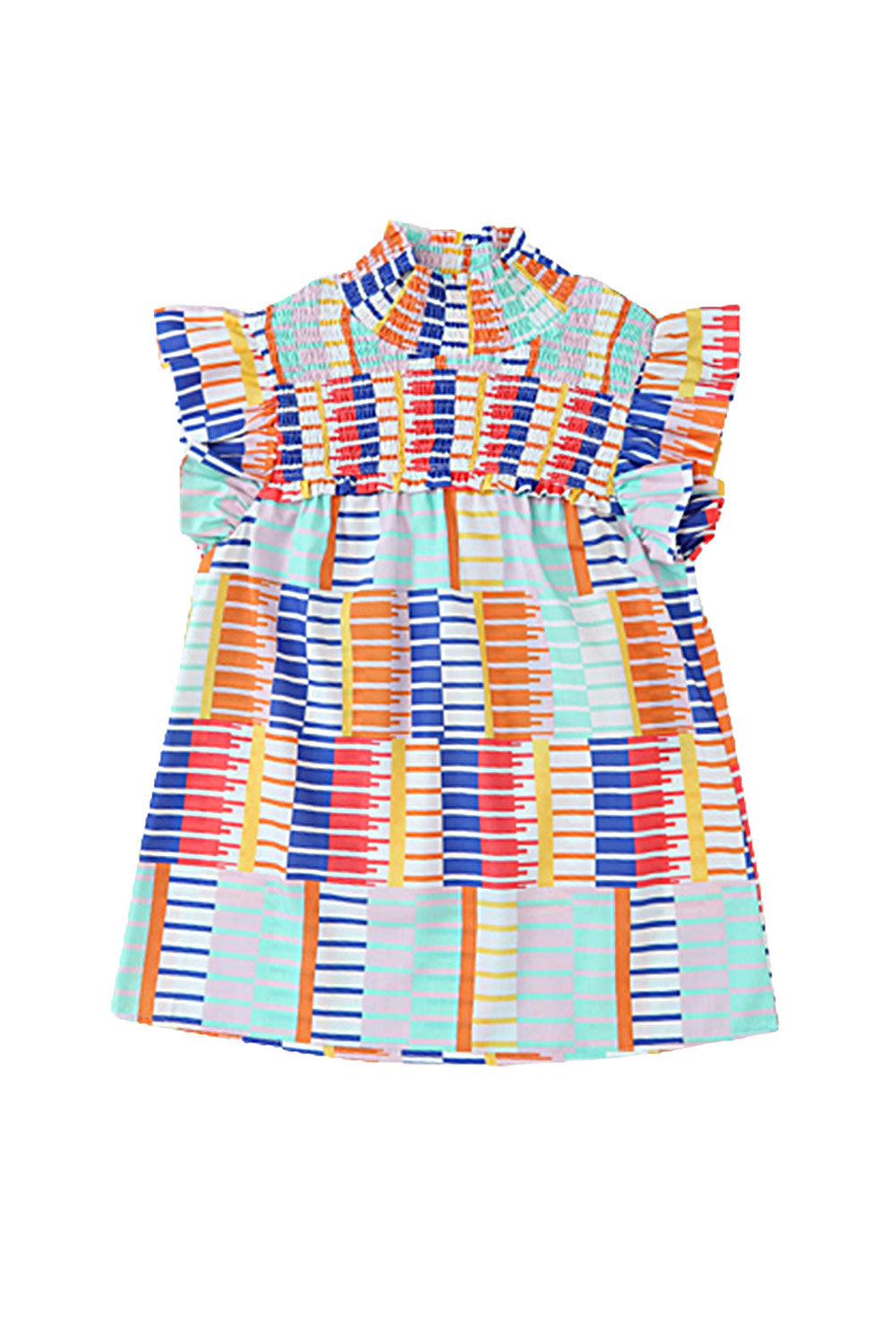 Multicolor Striped Print High Neck Flutter Top