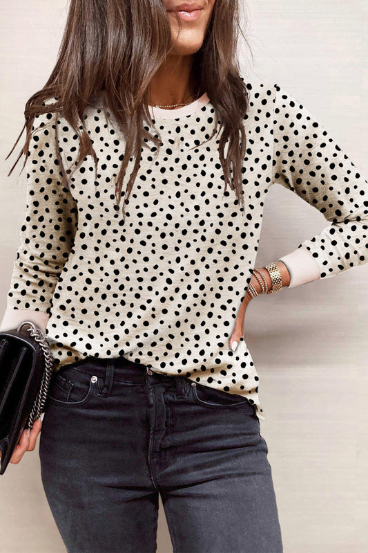 Apricot Animal Spotted Print Round Neck Long Sleeve Top