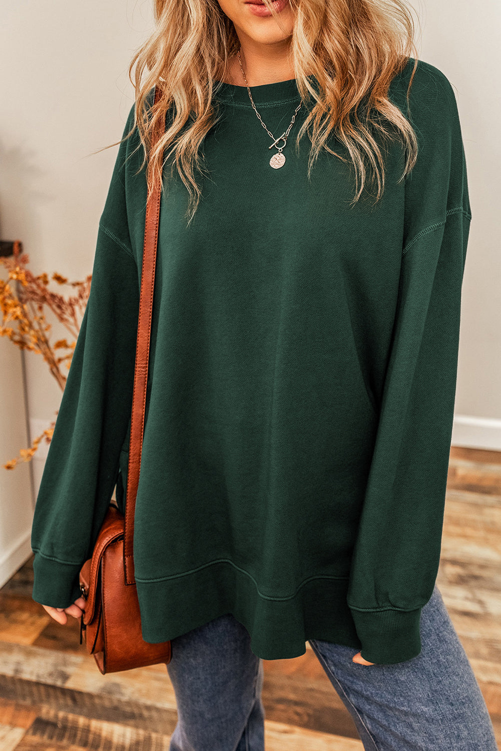 Duffel Oversized Drop Shoulder Split Hem Sweatshirt