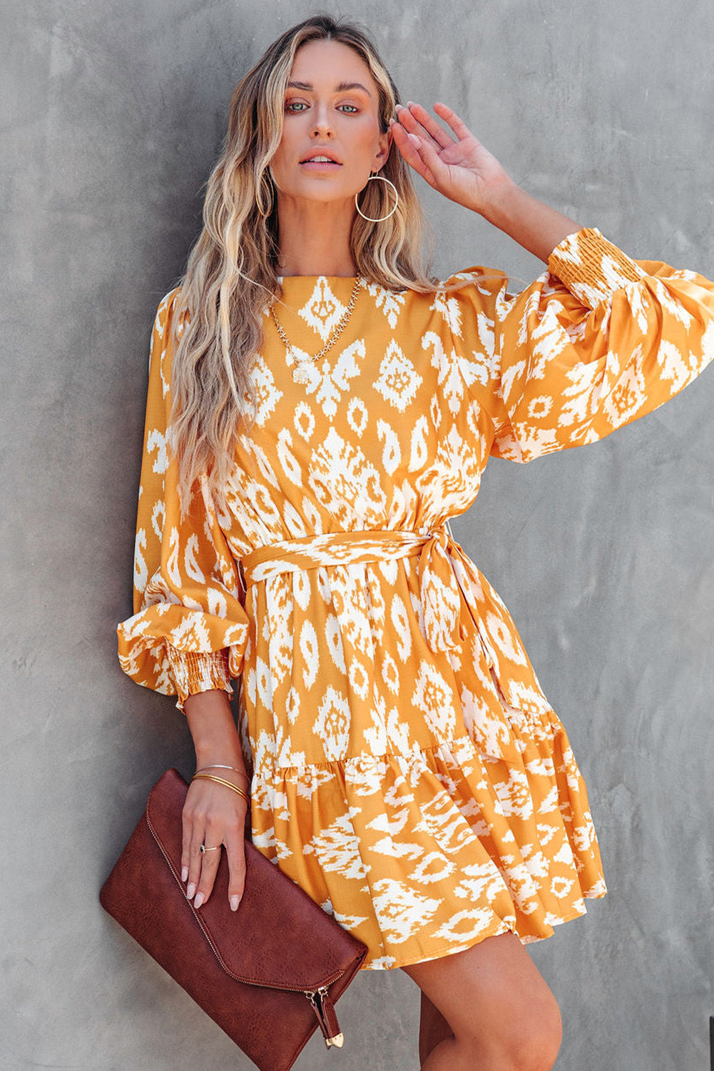 Yellow Ethnic Vibe Printed Sash Mini Dress