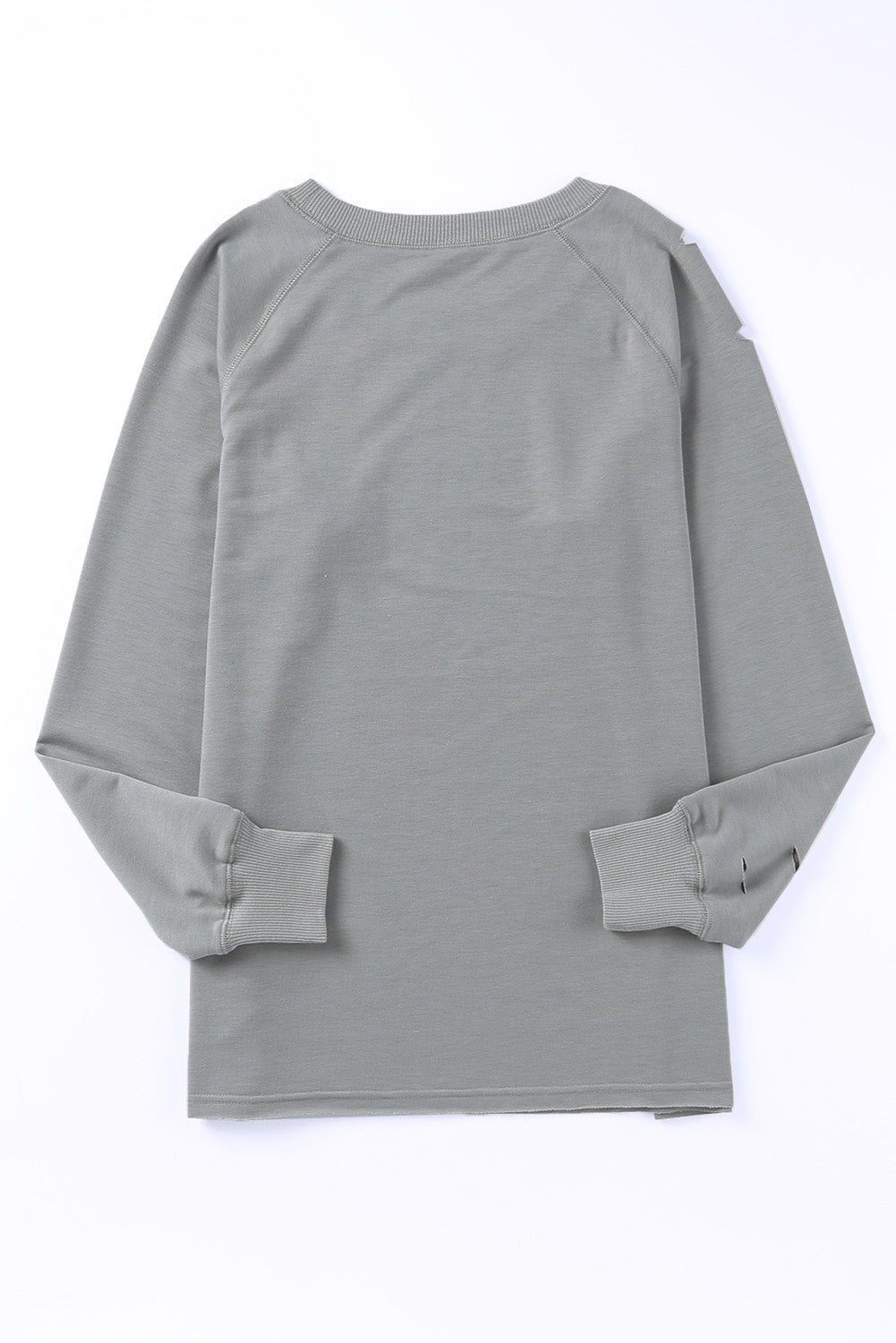 Gray Ribbed Trim Distressed Pullover Top