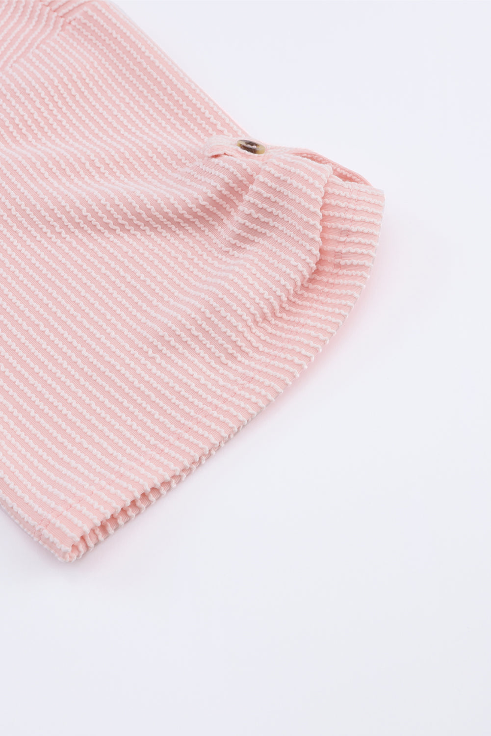 Pink Ribbed Roll-tab Sleeve Chest Pocket Oversize Top