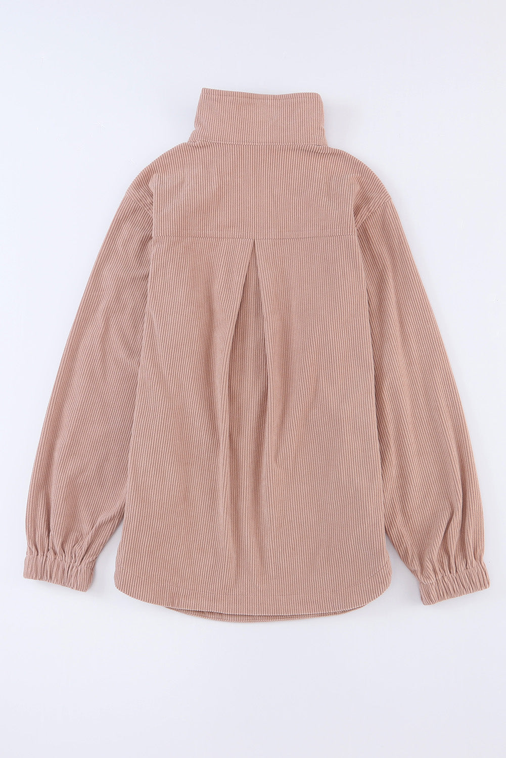 Apricot Ribbed Texture Half Zip Collared Sweatshirt