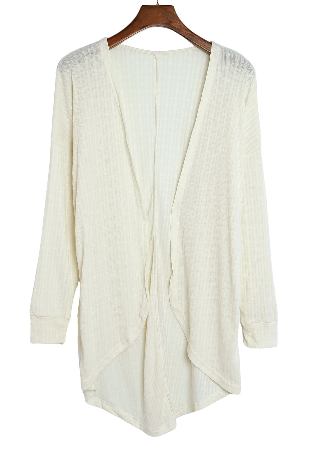 Beige Open Front Rounded Hem Textured Knit Cardigan