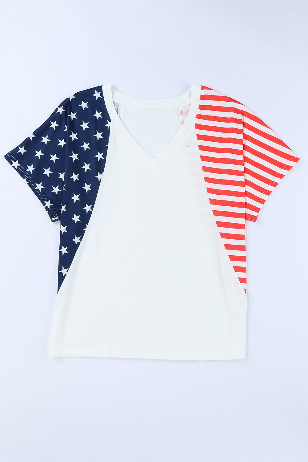 White The US Stars and Stripes V Neck Tee