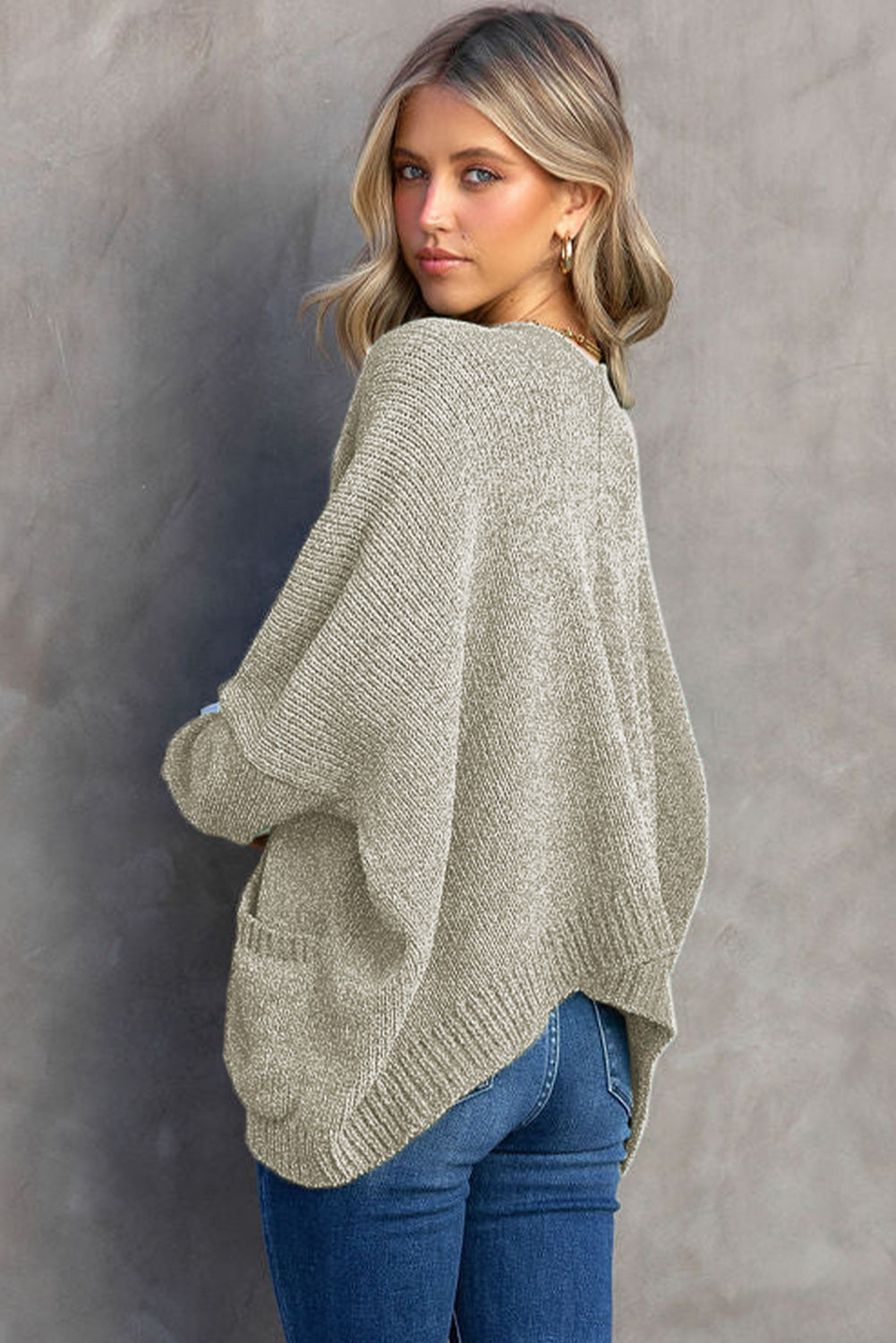 Gray Buttons Front Pocketed Sweater Cardigan