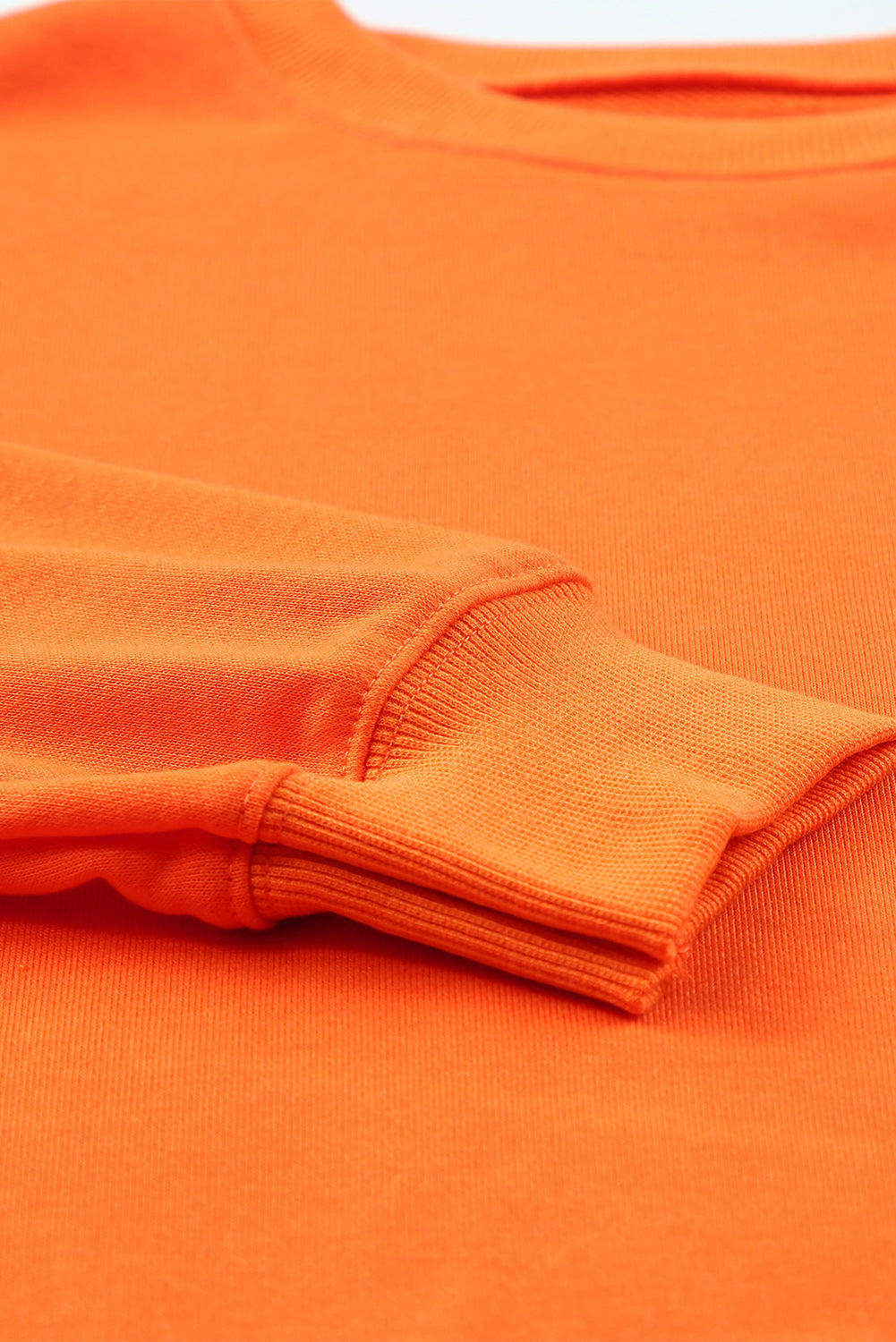 Orange Plain Crew Neck Pullover Sweatshirt